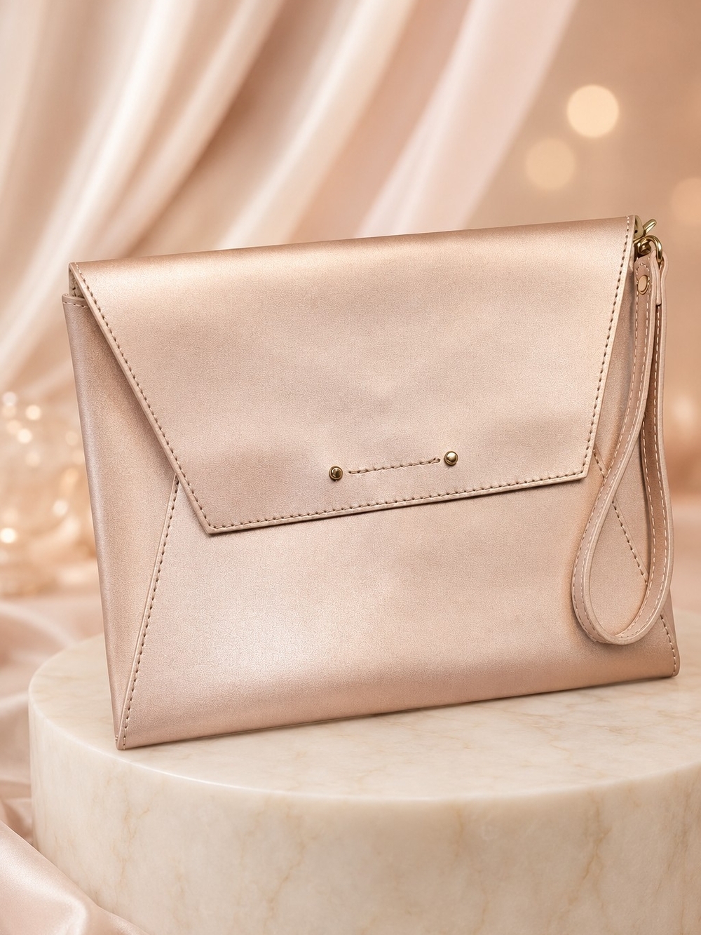 Garuglieri Genuine Leather Envelope Purse Wristlet in Metallic Rose Gold - Picture 14 of 14